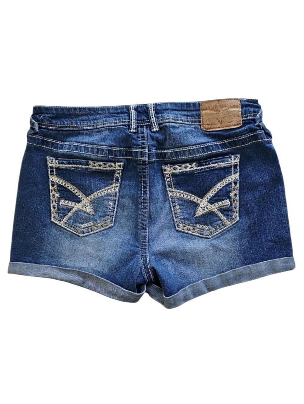 Amethyst Mid Blue Wash Beige Stitching Back Pocket Denim Shorts Women Size 11